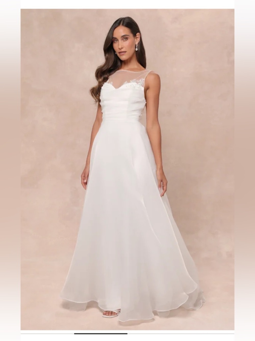 NWT Lulus Yours for Eternity White Organza Embroidered Pleated Maxi Dress - Picture 3 of 13